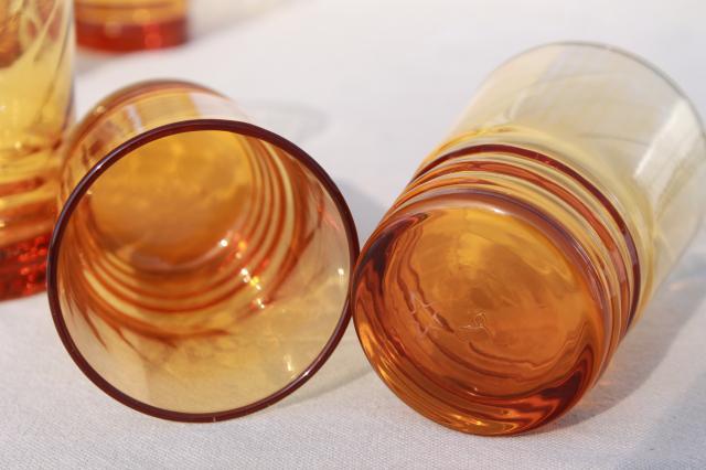 set of 8 amber glass drinking glasses, retro tumblers / bar glasses 60s vintage