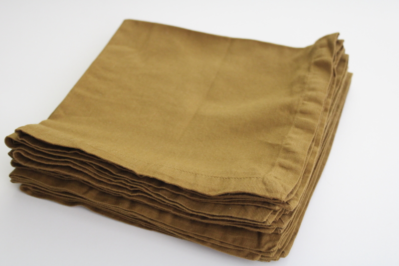 set of 8 cotton napkins, deep khaki dark golden curry mustard brown solid color