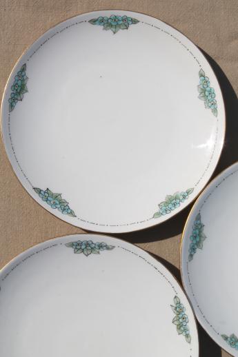 set of 8 old Bavaria china plates w/ hand painted blue forget-me-nots