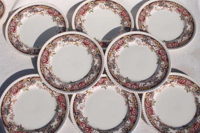 set of 8 vintage dinner plates, Devonshire Johnson Brothers transferware china