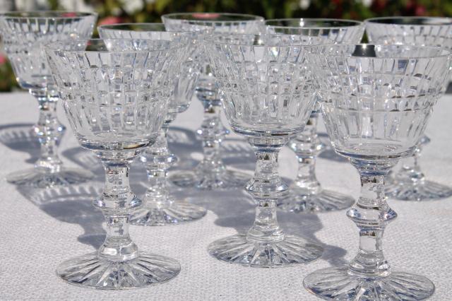 set of eight cut crystal wine glass or cocktail glasses, vintage stemware