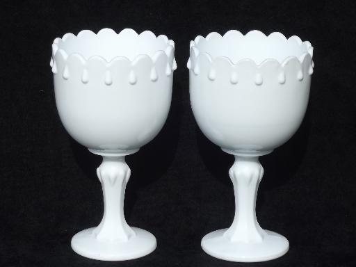 set of vintage milk glass centerpiece flower stands, garland pattern bowls