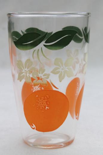set of vintage orange print juice glasses, retro swanky swigs w/ oranges
