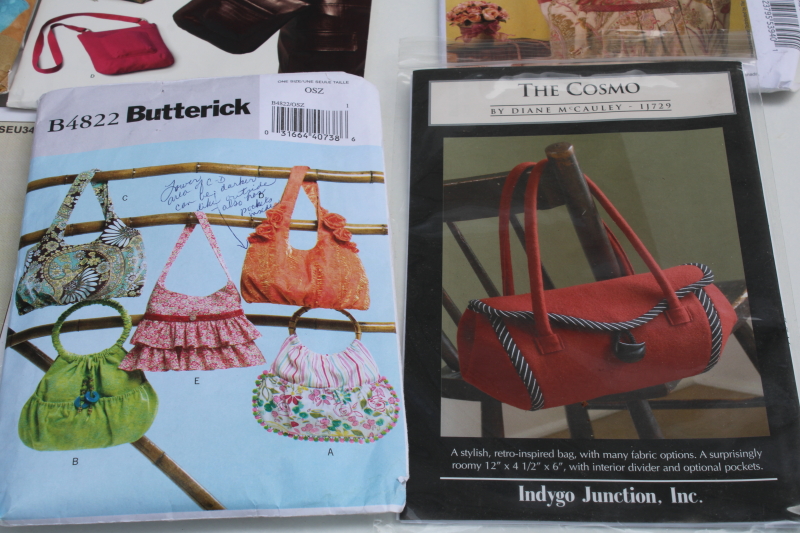 sewing pattern lot, patterns for fabric handbags, purses, tote bags