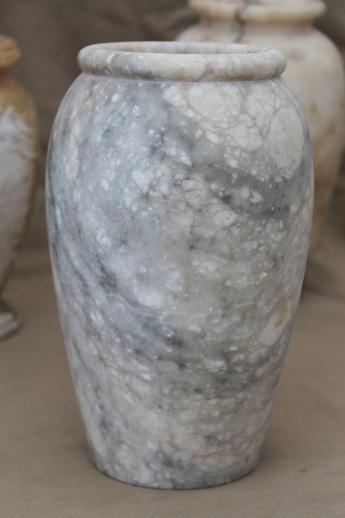 shabby Italian marble & alabaster vases, vintage carved stone urns made in Italy