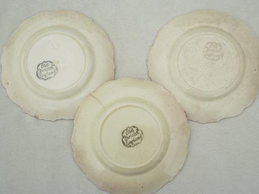 shabby antique English creamware china plates, Old Bristol - England