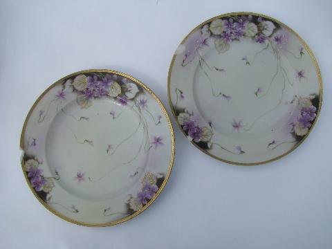 shabby antique Hand Painted Nippon china plates, violets floral