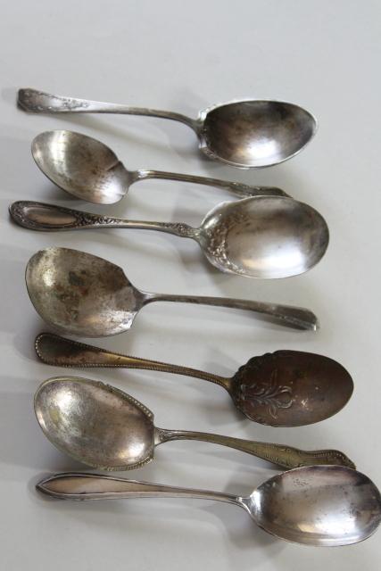 shabby antique silver, large ornate berry scoop serving spoons, vintage silverplate flatware