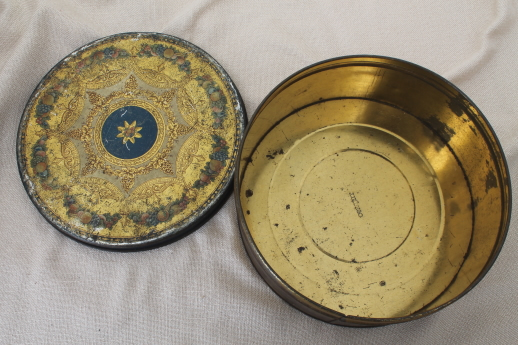 shabby antique tins, 1930s vintage biscuit tins for sewing boxes or buttons