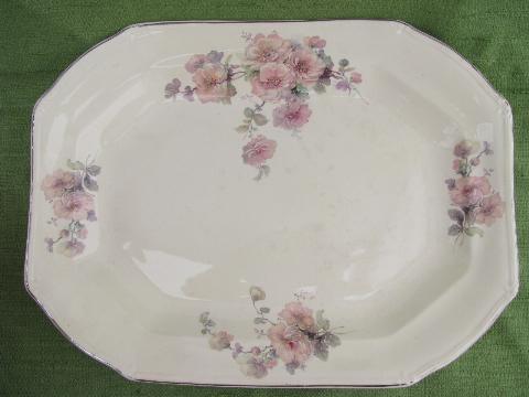 shabby cabbage roses vintage china covered bowl, big & small platter