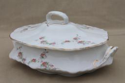 shabby chic vintage pink rose floral china covered serving dish or tureen