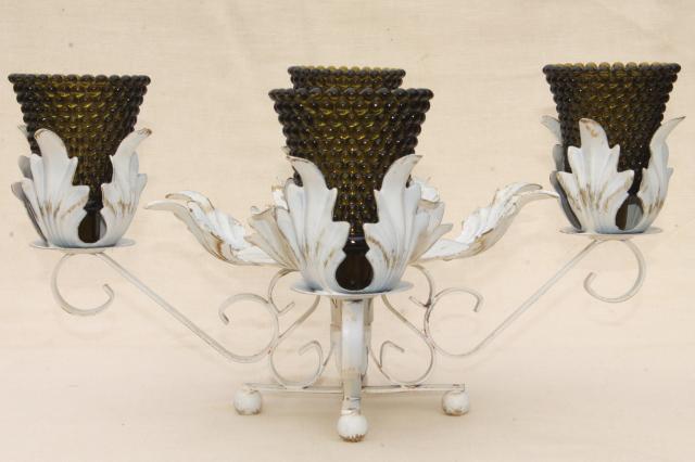 shabby chic vintage tole centerpiece w/ glass candle holders, french country style