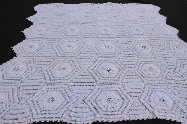 shabby chic vintage white cotton crochet lace bedspread, country cottage style