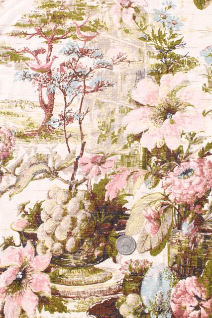 shabby cottage chic vintage floral print rayon barkcloth curtain panels & fabric
