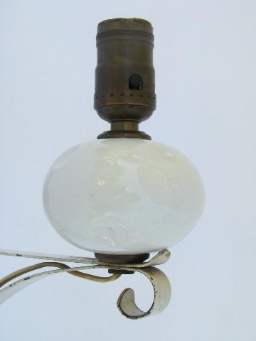 shabby cottage chic vintage white wrought iron wall sconce lamp / reading light