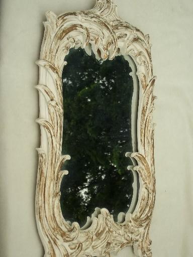 shabby cottage french country gold & white mirror, vintage chalkware frame 
