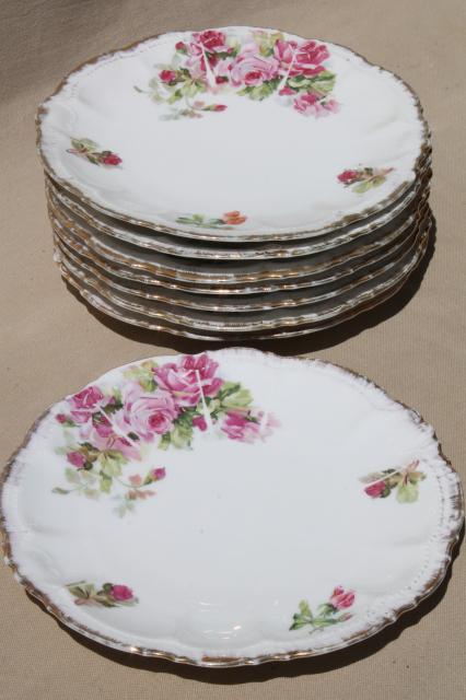 shabby french cottage roses china plates, vintage dessert plate set of 8