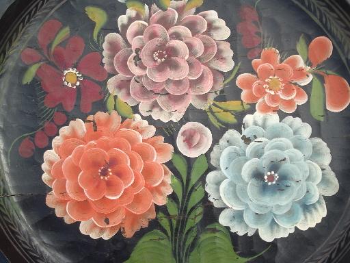 shabby hand-painted wood trays, Mexican batea trays w/ bright flowers 