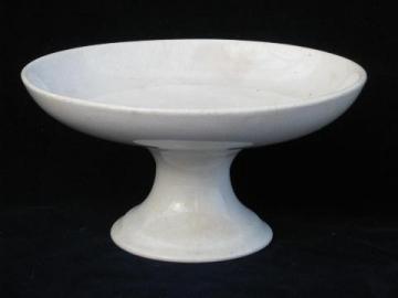 shabby old antique white china pedestal plate, shallow comport fruit bowl