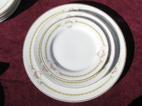 shabby pink roses antique Bavaria china, large & small plates for six