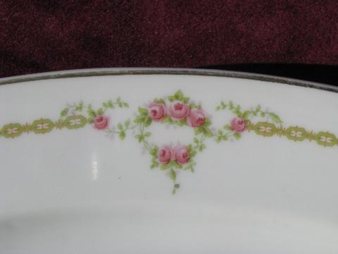 shabby pink roses antique Bavaria china, large & small plates for six