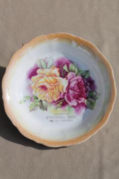 shabby roses antique china bowl w/ old store advertising Beloit Wisconsin
