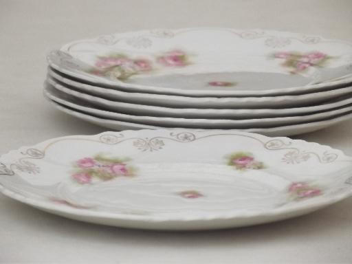 shabby roses antique china cake plates, vintage tea sandwich / dessert plates