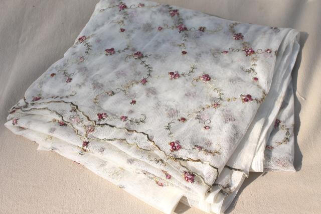 shabby roses embroidered net lace tablecloth cover scarf, banquet table size