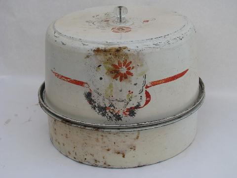 shabby vintage 1950s metal cake & pie box for kitchen storage