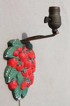 shabby vintage chalkware pin-up lamp, cottage kitchen wall sconce light w/ strawberries