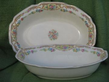 shabby vintage china serving bowls, Mt. Clemens pottery Mildred floral