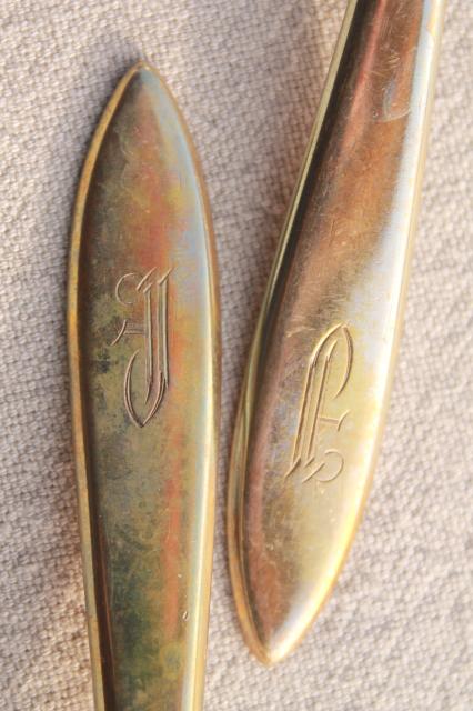shabby vintage gold flatware w/ J monogram letter, Dirilyte Regal silverware estate lot