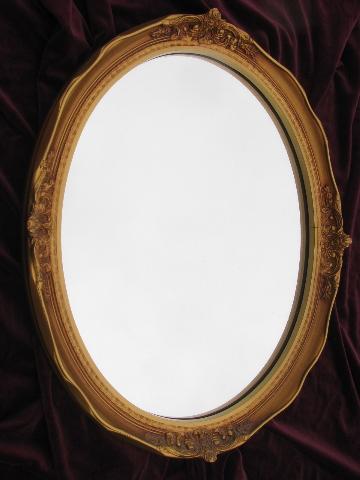 shabby vintage gold roses oval frame wall mirror, hollywood regency