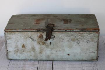 shabby vintage wood toolbox w/ old blue paint, rustic farmhouse style primitive