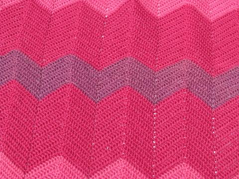 shaded pinks / blues, soft vintage wool crochet afghan throw blanket
