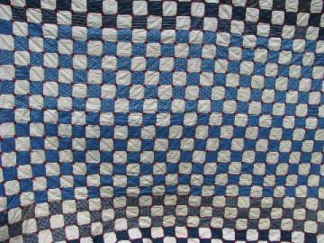 shades of blue and white antique patchwork quilt, vintage cotton prints