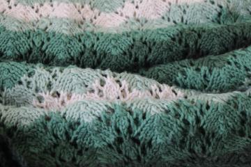 shades of green vintage handmade knitted lace afghan throw blanket