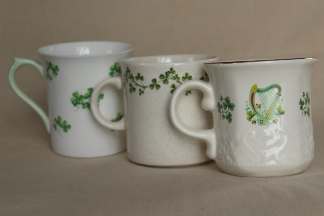 shamrock pattern vintage coffee tea mugs collection, Irish lucky clover for St Patrick's Day
