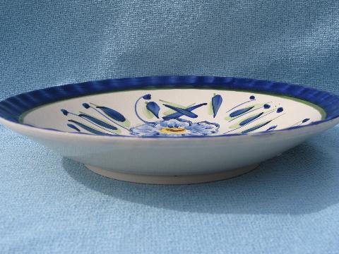 signed Berhihi Italy bowl, handpainted flowers vintage Italian pottery