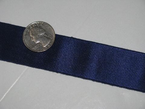silk satin grosgrain, antique vintage wide ribbon, navy blue