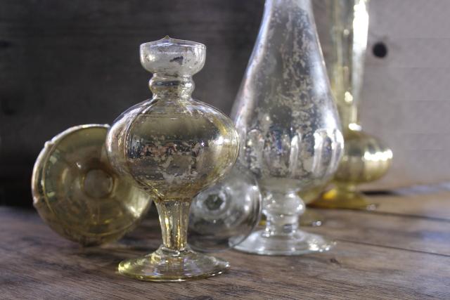 silver & gold vintage mercury glass vases collection, wedding table or holiday decor