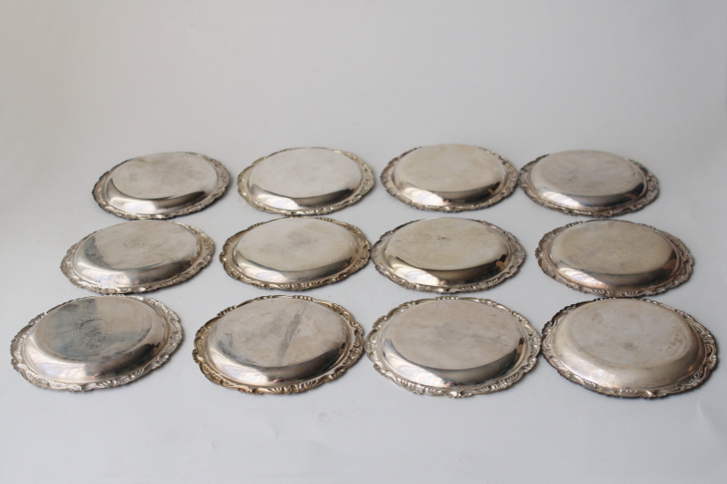 silver plated coasters, set of 12 tiny plates vintage silverplate