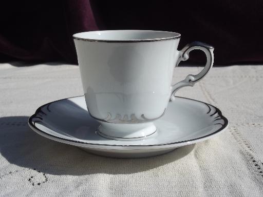 silver scrolls white porcelain dishes for 8, Style House Embassy china