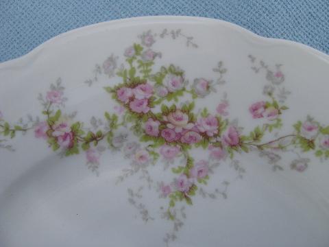six antique Austria porcelain dinner plates, vintage pink roses china