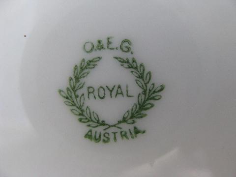six antique Austria porcelain dinner plates, vintage pink roses china