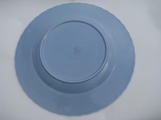 sky blue Vernon Kilns California pottery, round platter or cake plate