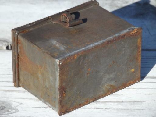 small antique tinned box, traveler's deed box, instrument case, tinder box?