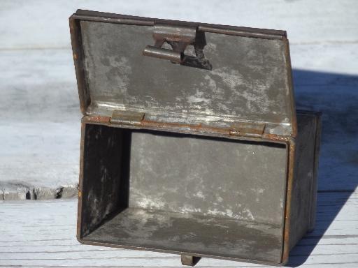 small antique tinned box, traveler's deed box, instrument case, tinder box?
