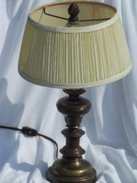 small antiqued brass finish table lamp, traditional shape w/ pleated shade