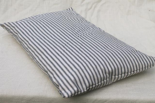 small feather pillow, vintage blue & white ticking stripe chair seat cushion 